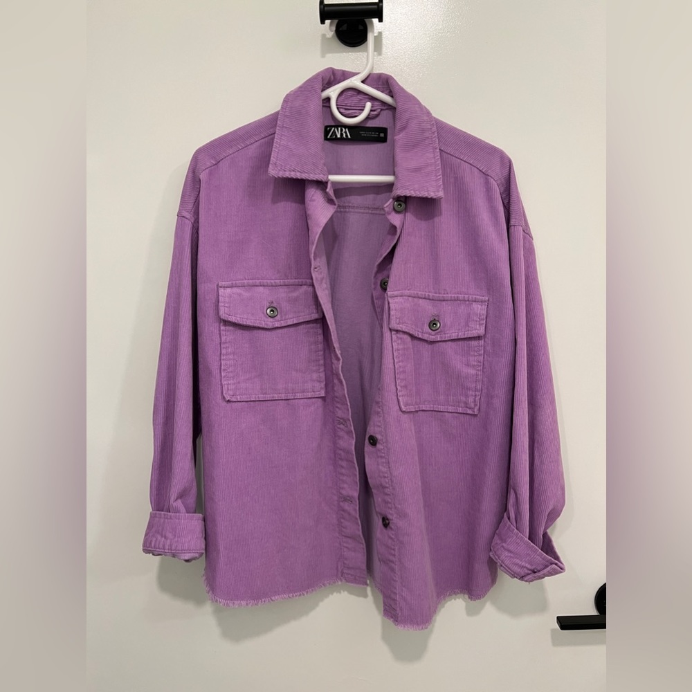 Zara Lavender Button-Up Utility Shirt Jacket